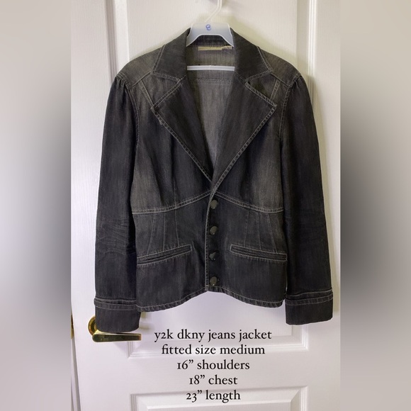 DKNY 00s Denim Cotton Blazer Jacket - Picture 2 of 12